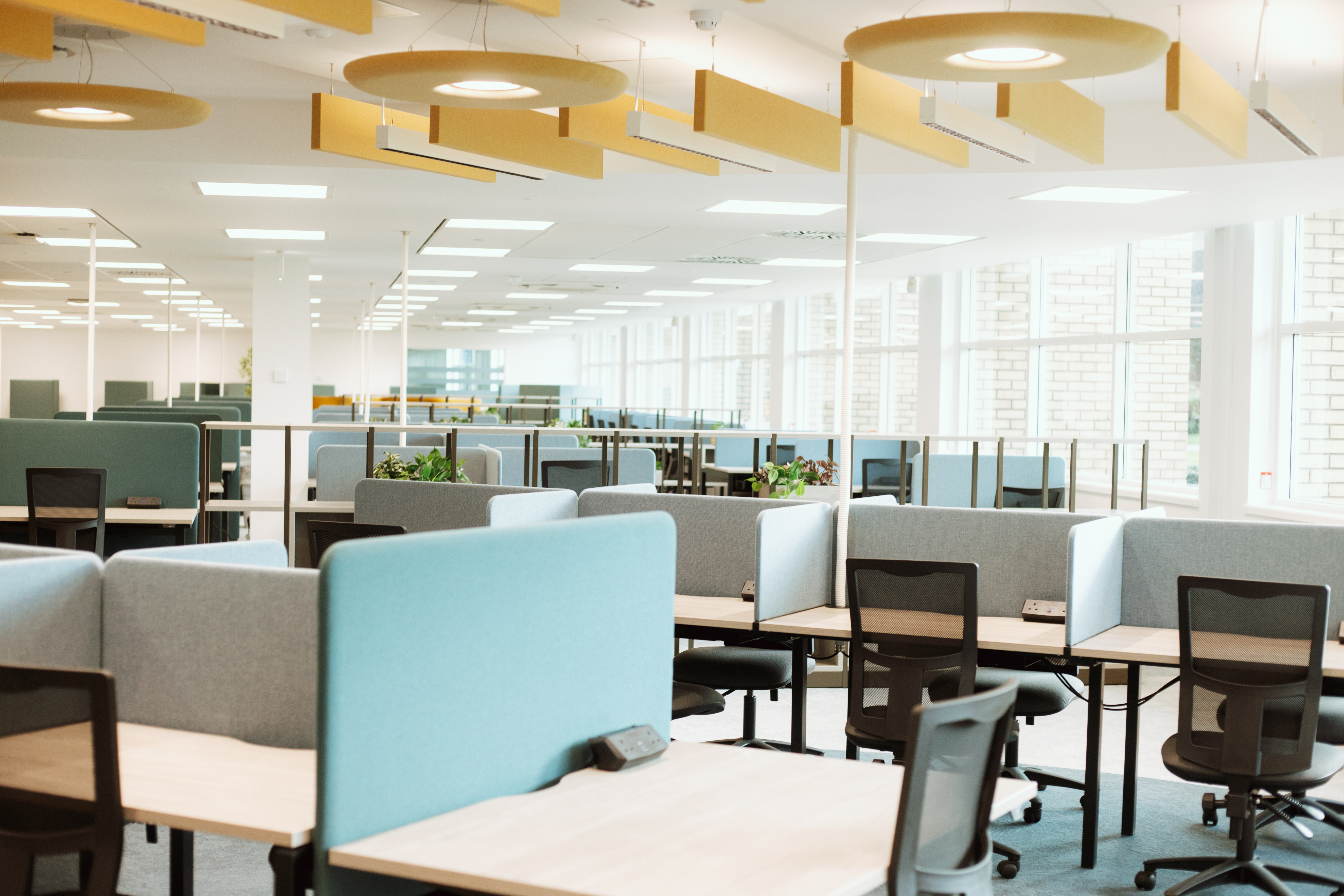 View of study desks and windows to outside.