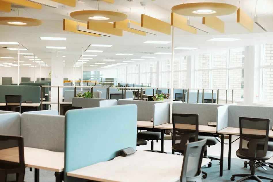 View of study desks and windows to outside.