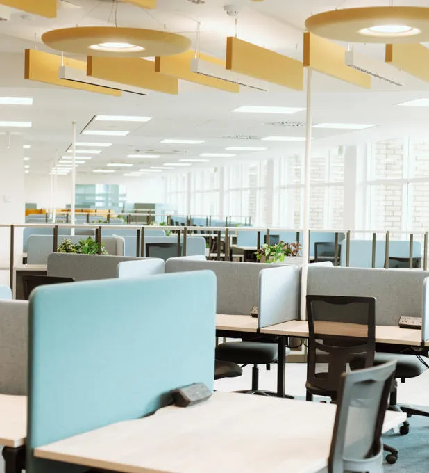 View of study desks and windows to outside.