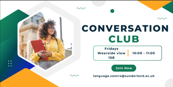 Advert for the conversation Club showing times and location