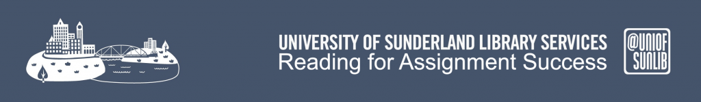 Graphic image saying University of Sunderland reading for assignment success.